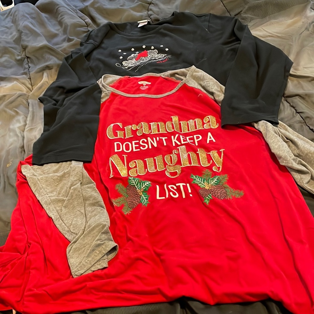 Bundle of 2 plus size Christmas T-shirts black one is size 2X, red one is 3X